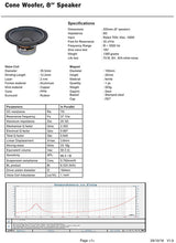 Load image into Gallery viewer, 8&quot; Polypropylene Cone HiFi Woofer