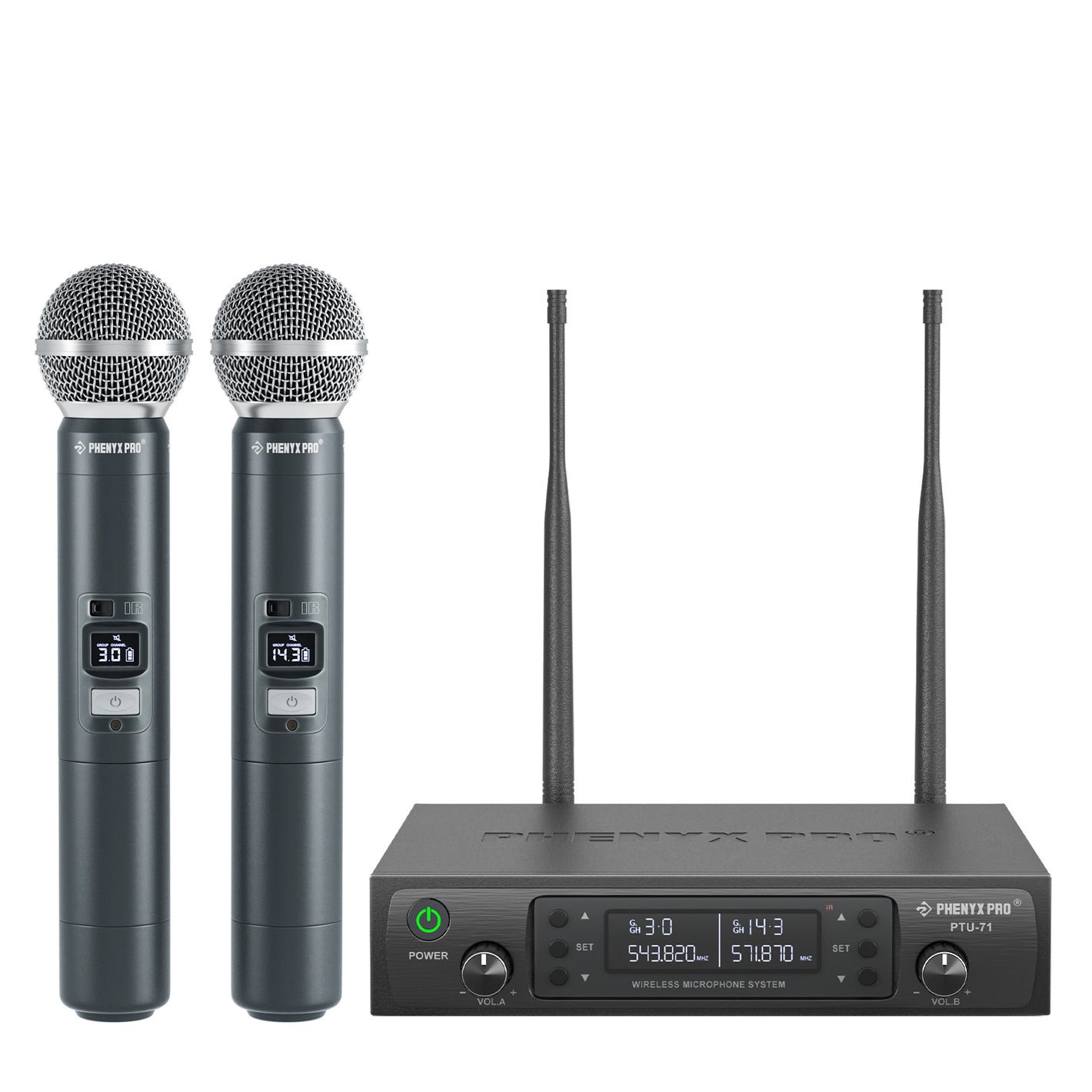 Dual Handheld Wireless Mic Set PTU-71-2H - Phenyx Pro