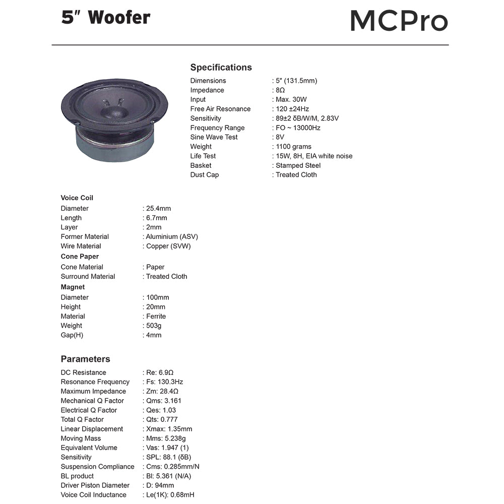 30 watt 8 ohm small woofer