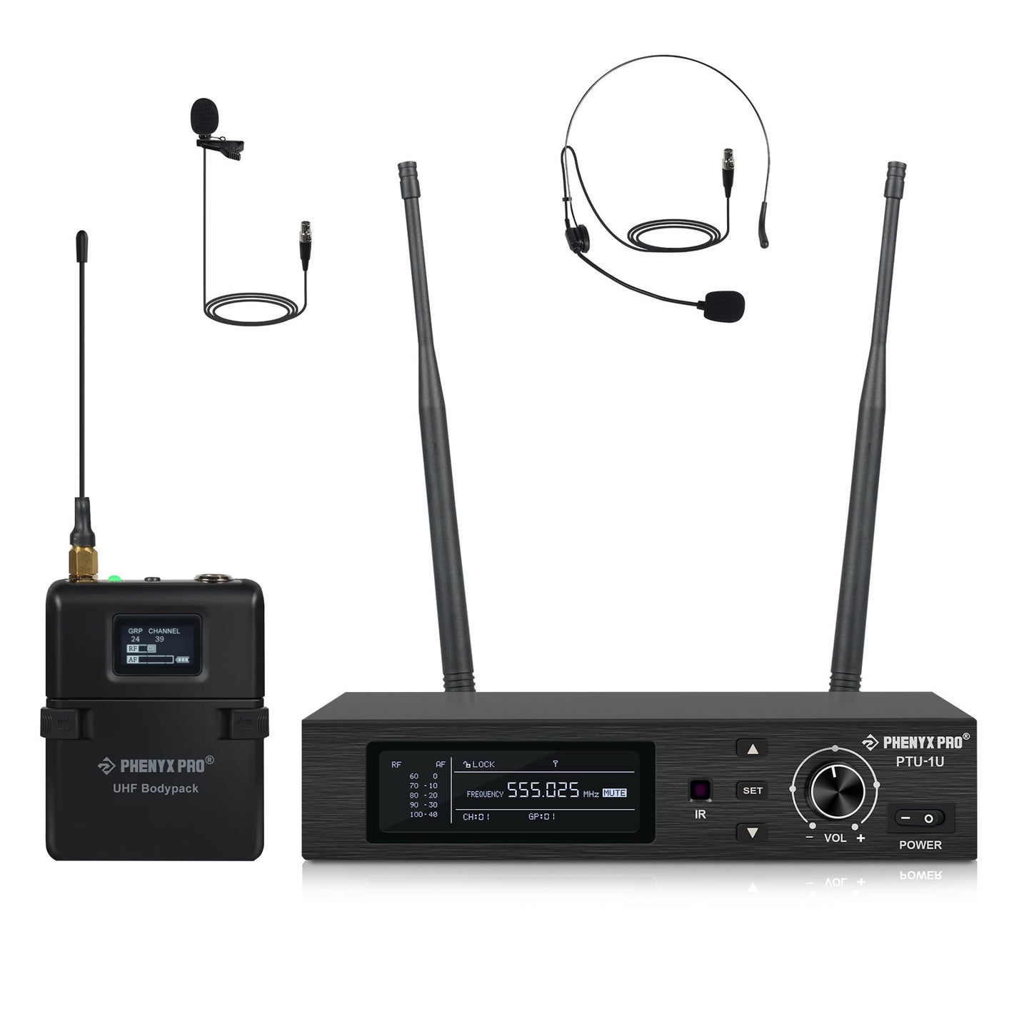 Belt Pack Diversity Wireless Mic Set PTU-1U-1B - Phenyx Pro
