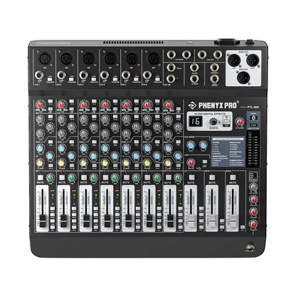 8 Channel Audio Mixer with Bluetooth USB | Phenyx Pro PTL-800